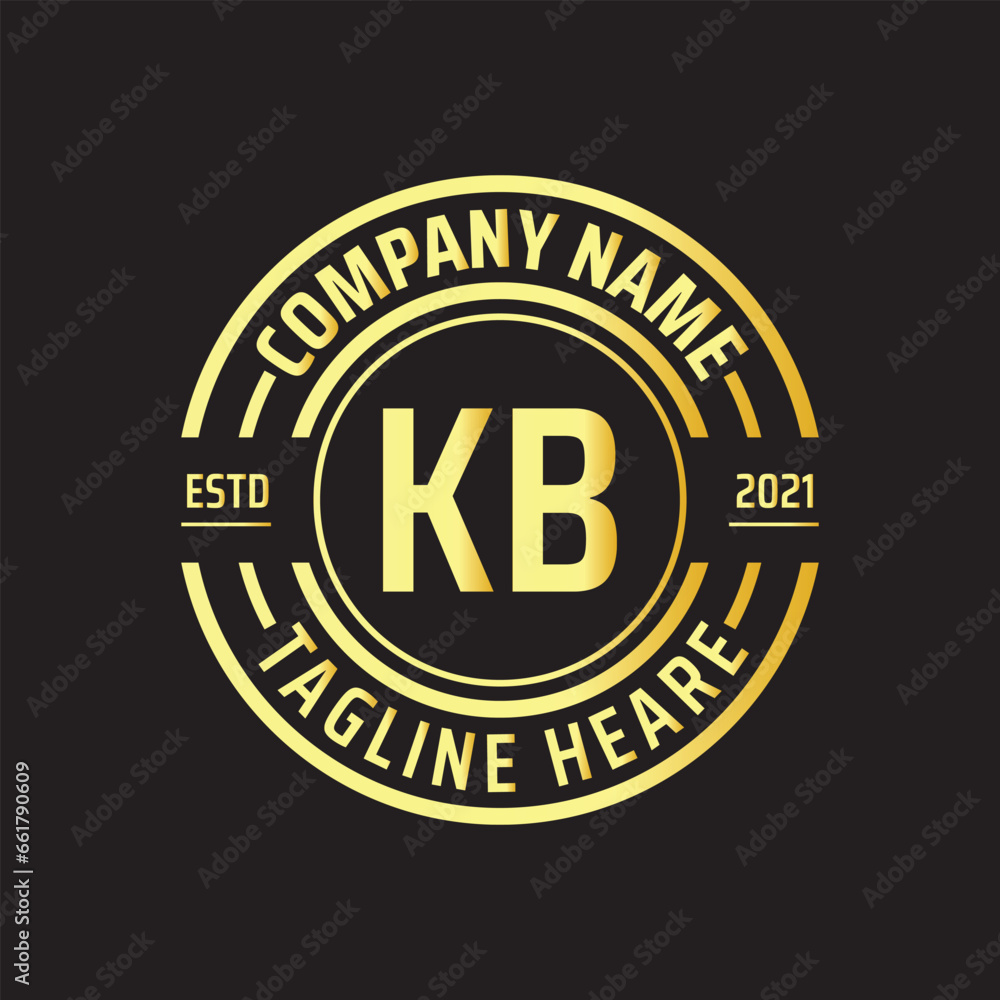 Professional simple Letter KB Circle Luxury Gold Color Vector Logo Template