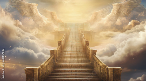 Stairway to heaven, Pearly gates and christian symbolism. Religion and afterlife concept.