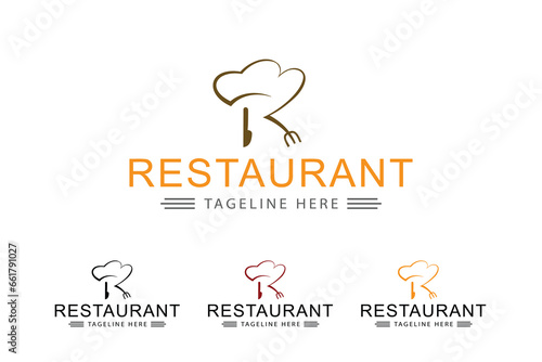 Letter R logo with chef hat. suitable for restaurant logos, chefs, food store. simple logo design editable.