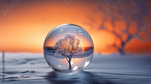 Ethereal Globe Capturing Nature's Frozen Moment at Sunset. Generative AI © Gelpi