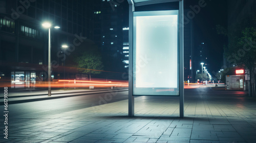 Blank horizontal street poster billboard in dusk night for marketing or advertisement with copy space