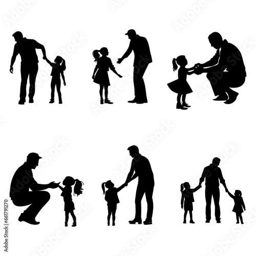 Silhouette of Father and Daughter vector art illustration