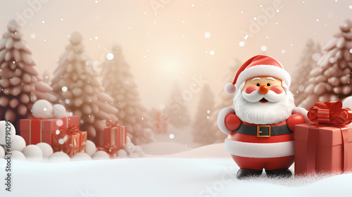 christmass post card design with cute santa claus 3d illustration