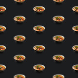 Delicious Tom Yum soup food seamless photo pattern on a solid color background