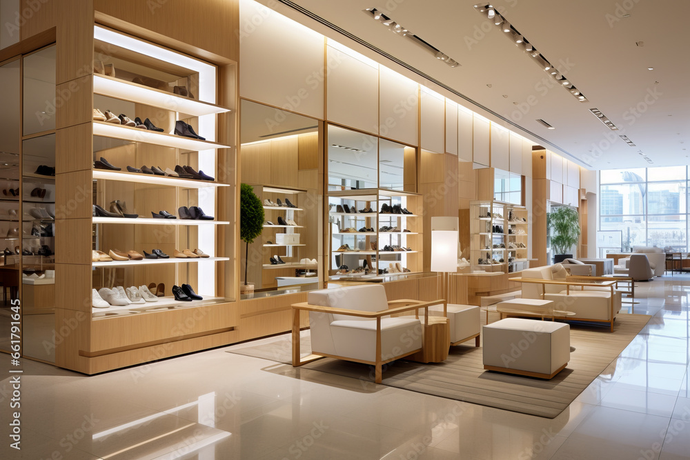 Modern, sleek shoe store interior featuring ambient lighting ...