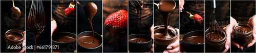 Chocolate background. Chocolate making process. Hot chocolate. Photo collage. photo