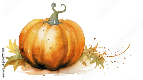 Watercolor painting of a pumpkin in brown color tone.
