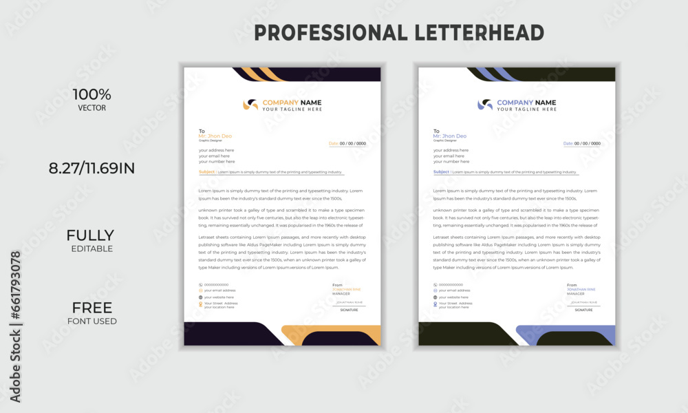 Creative clean minimalist letterhead design / geometric shape letterhead design vector template