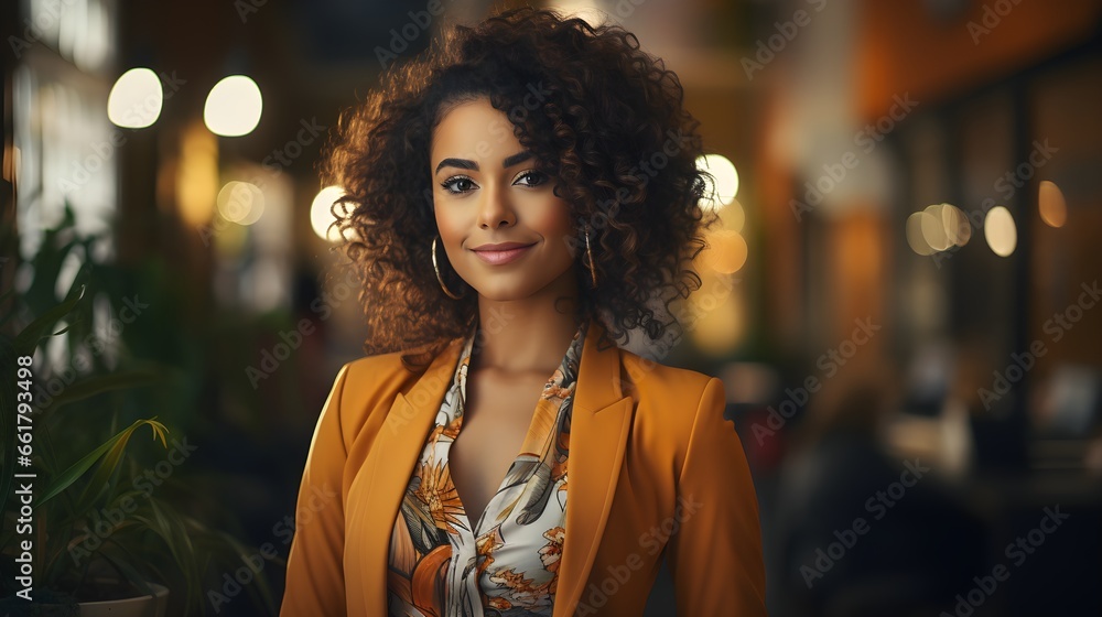 A beautiful black businesswoman wearing a colorful women's business suit. Corporate photography. A beautiful black businesswoman wearing a colorful women's business suit. Corporate photography.