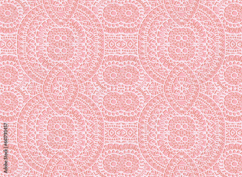 Vector Seamless Monochrome 3D Pattern. For Coloring.Hand Drawn Decorative Scales.spring,summer pink colour pattern for textile,ceramic tiles and designs.Abstract circle Seamless decorative pattern.