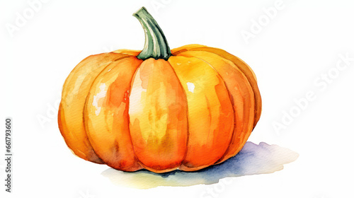 Watercolor painting of a pumpkin in light orange color tone.