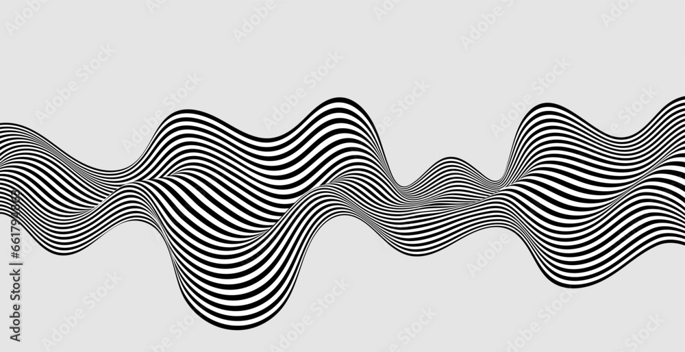 Abstract wave background, black and white wavy stripes or lines design.Optical art. - obrazy, fototapety, plakaty 