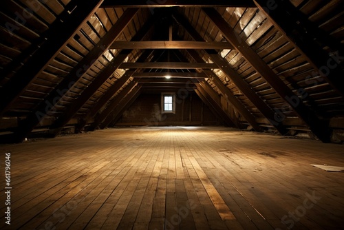 Empty attic room. Generative AI photo