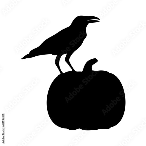 Logo con silueta de cuervo negro con calabaza para su uso en invitaciones y tarjetas para el día de acción de gracias