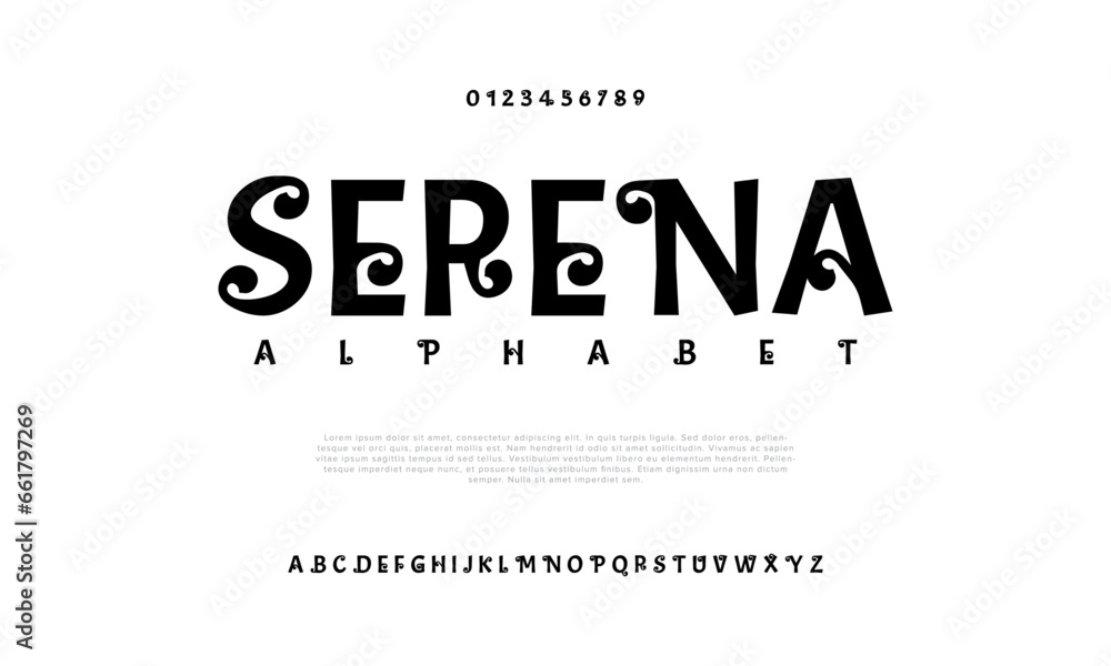 Serena creative modern urban alphabet font. Digital abstract moslem, futuristic, fashion, sport, minimal technology typography. Simple numeric vector illustration