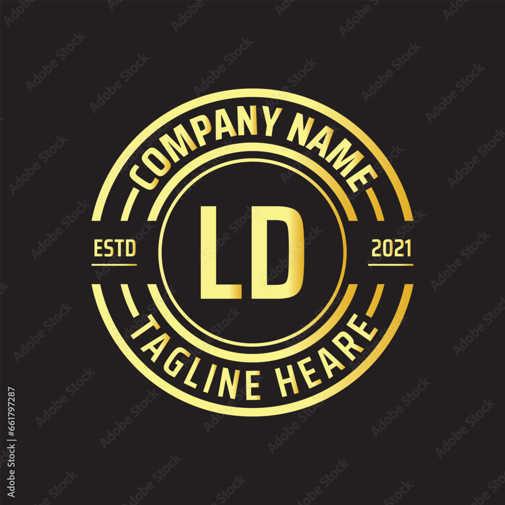 Professional simple Letter LD Circle Luxury Gold Color Vector Logo Template