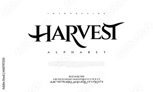 Harvest premium luxury elegant alphabet letters and numbers. Elegant wedding typography classic serif font decorative vintage retro. Creative vector illustration