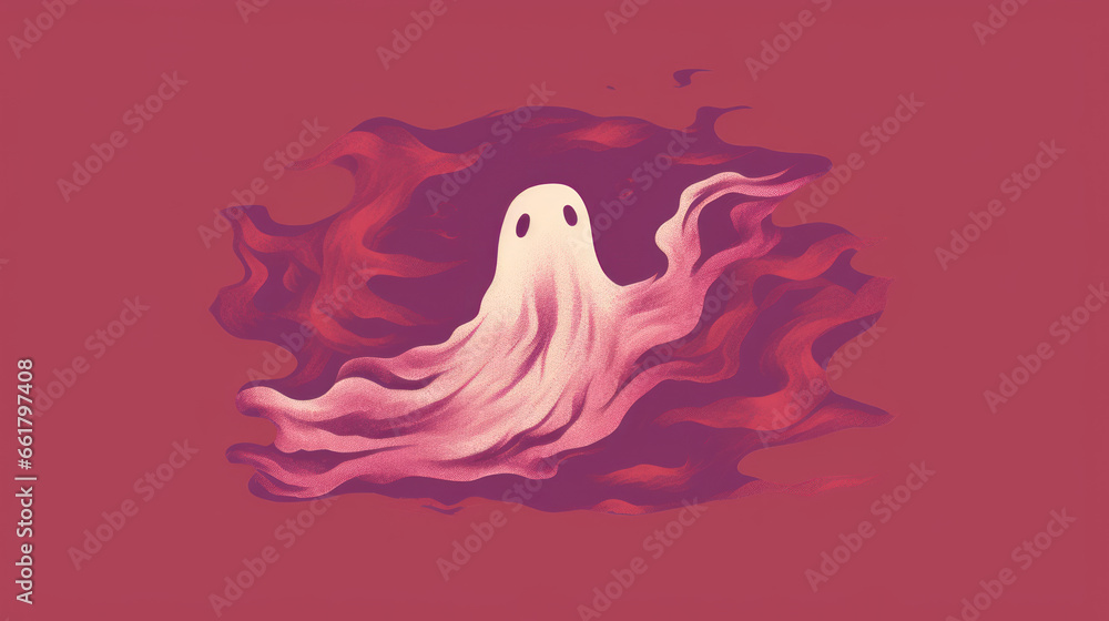 illustration of a ghost in maroon tones illustration of a ghost in maroon tones