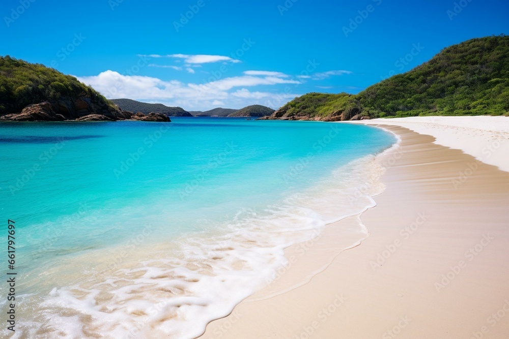 Turquoise bay with white sandy beach. Generative AI