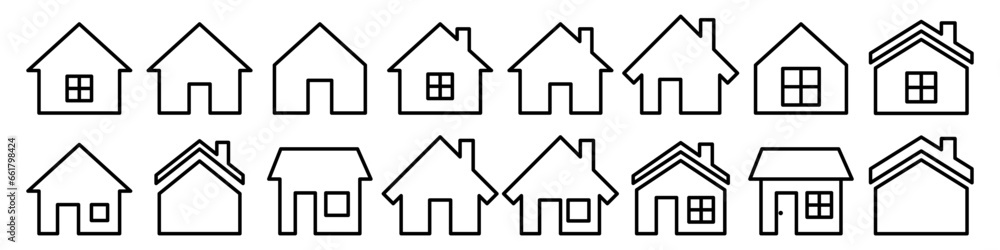 House line set icon on isolated background. Vector set of house line icons. Home flat icon set. Vector illustration EPS 10 House line set icon on isolated background. Vector set of house line icons. Home flat icon set. Vector illustration EPS 10