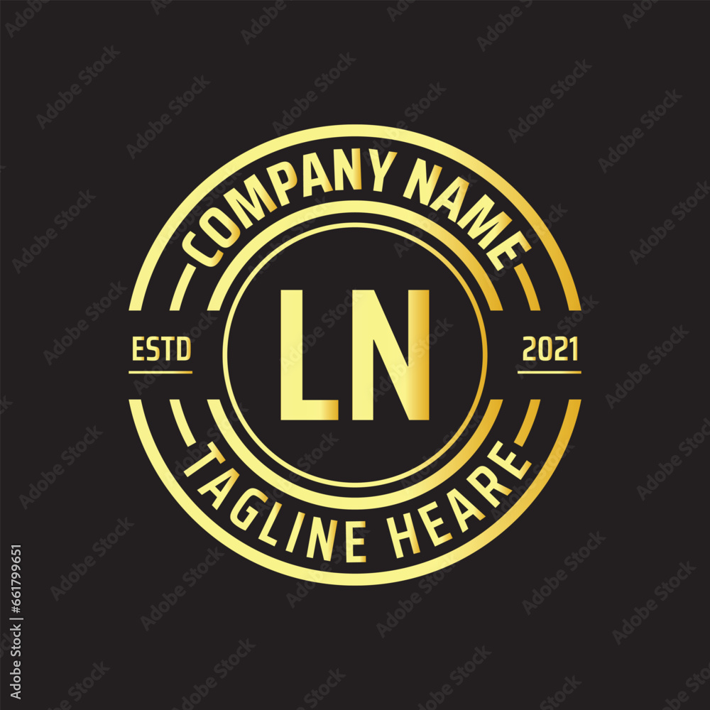 Professional simple Letter LN Circle Luxury Gold Color Vector Logo Template