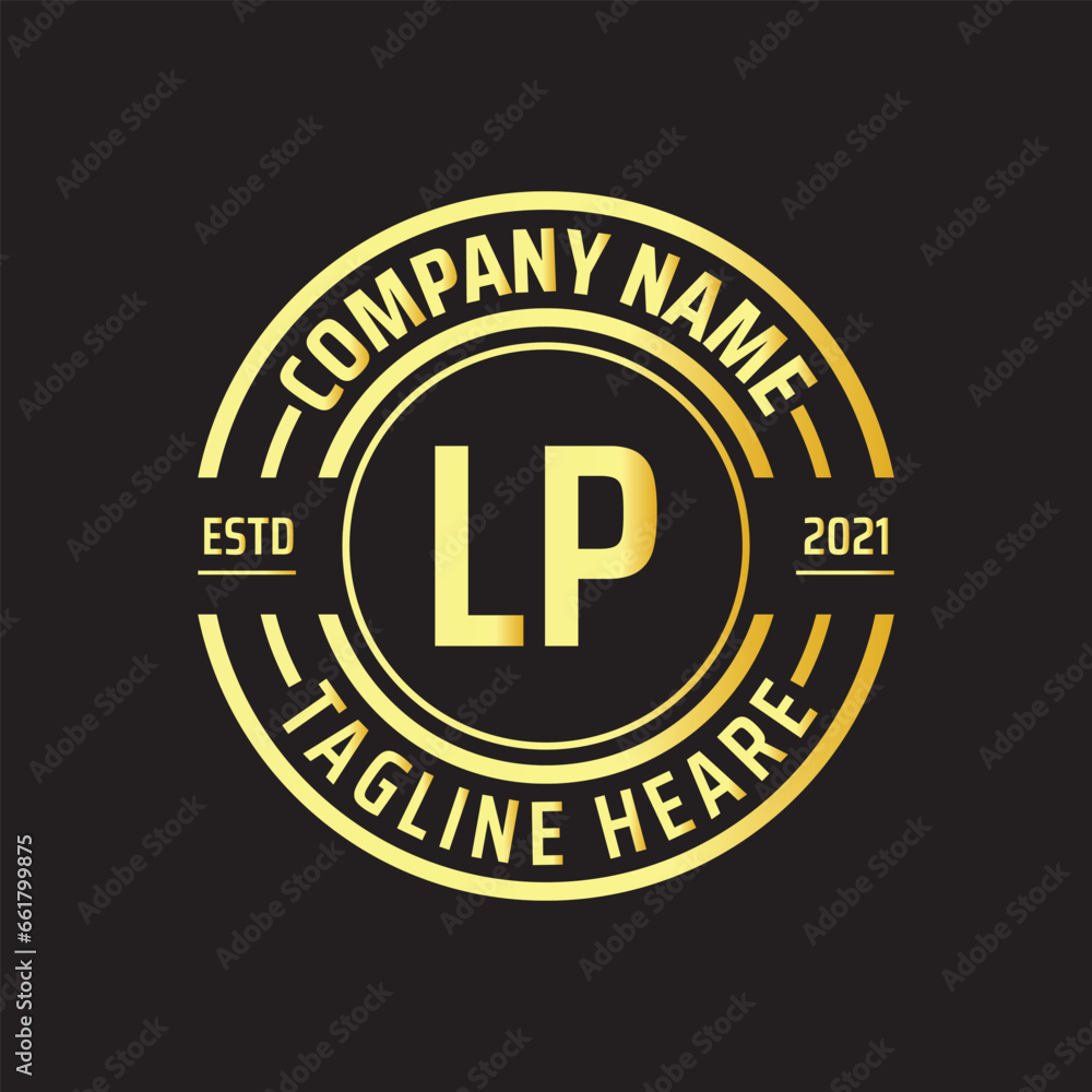 Professional simple Letter LP Circle Luxury Gold Color Vector Logo Template
