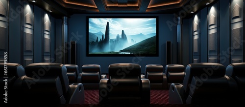Luxury home equipped with in home theater With copyspace for text