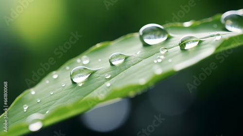 close-up of a green leaf with large drops of water on it