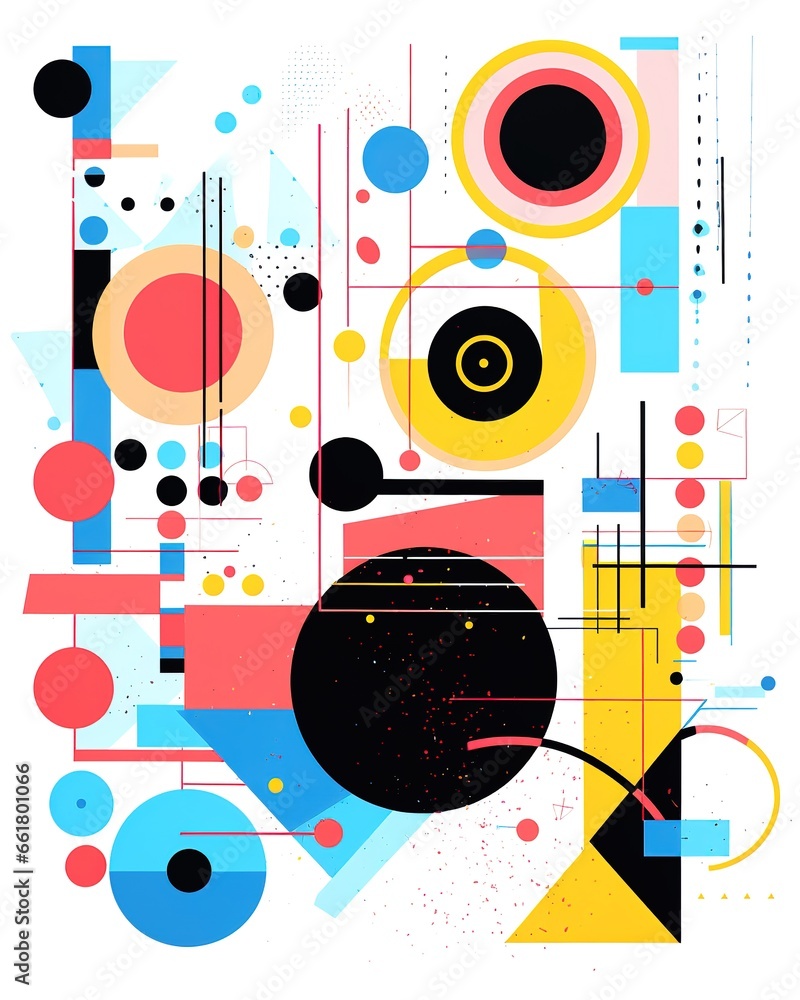 Obraz premium Modern artwork features deconstructed postmodern inspired abstract symbols with bold geometric shapes.