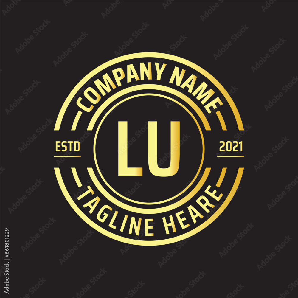 Professional simple Letter LU Circle Luxury Gold Color Vector Logo Template