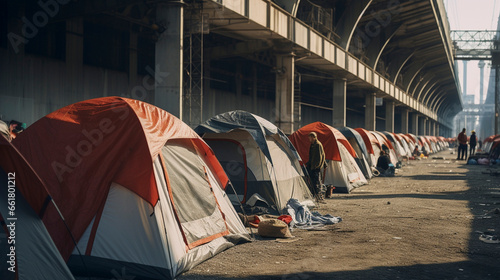 City of Shadows: Unveiling Urban Tent Realities, Generative AI photo