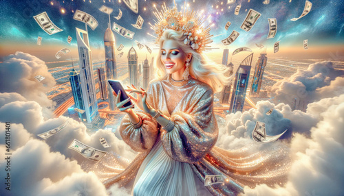 Symbol Image Influencer Living on a Cloud in Prosperity Background Wallpaper Digital Art Poster Card Cover Illustration Graphic © Korea Saii