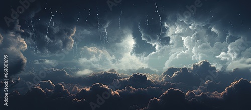 Meteors fall from the clouds in the sky With copyspace for text photo