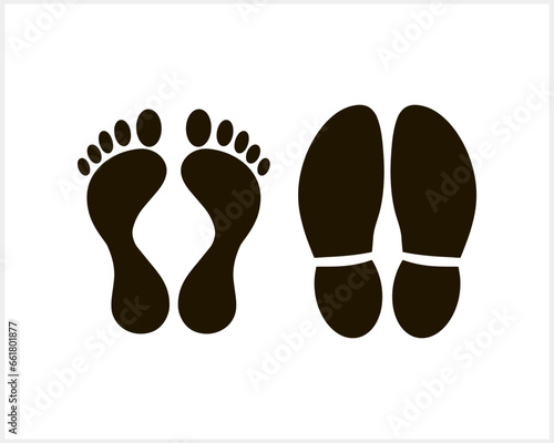 Foot print foot shoes icon isolated. Human footprint silhouette. Footcare Travel barefoot. Vector illustration EPS 10