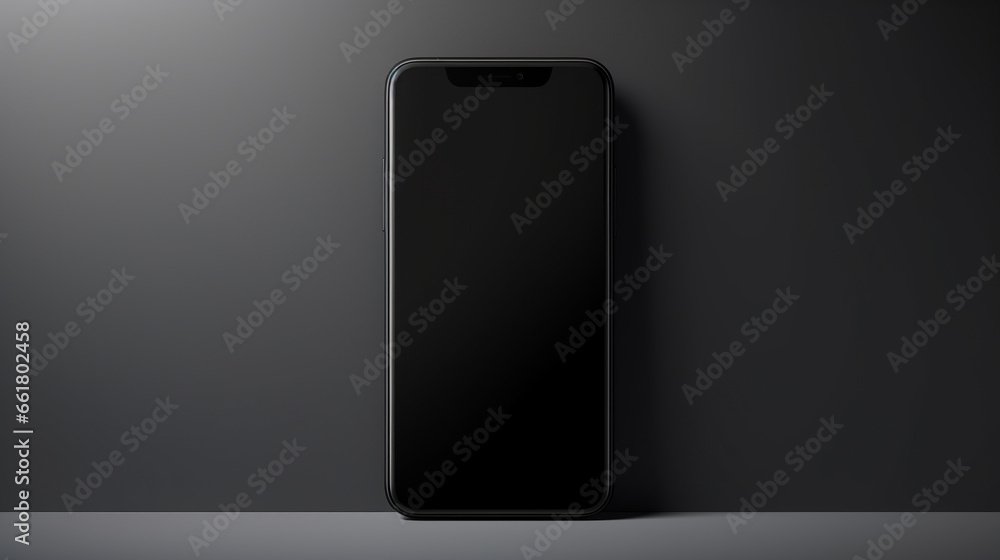 modern smartphone on a dark gray background with a black off screen modern smartphone on a dark gray background with a black off screen