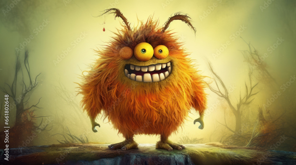 Illustration of a monster in shades of yellow. Halloween. Illustration of a monster in shades of yellow. Halloween.