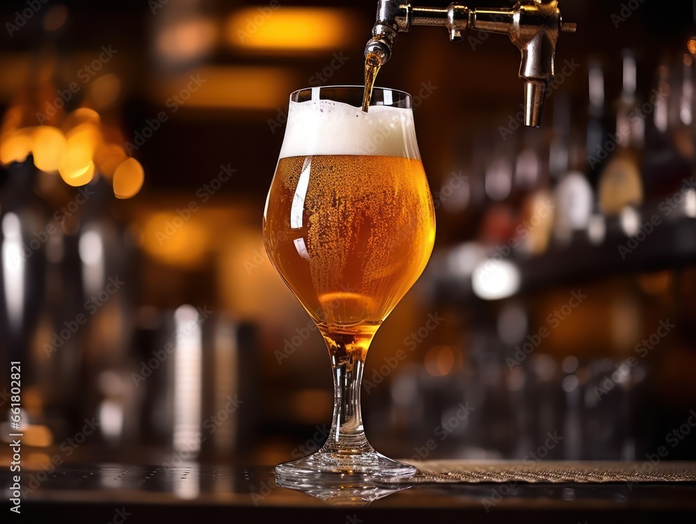 Beer Being Poured from Tap Closeup Mockup Bar,ai generated Beer Being Poured from Tap Closeup Mockup Bar,ai generated