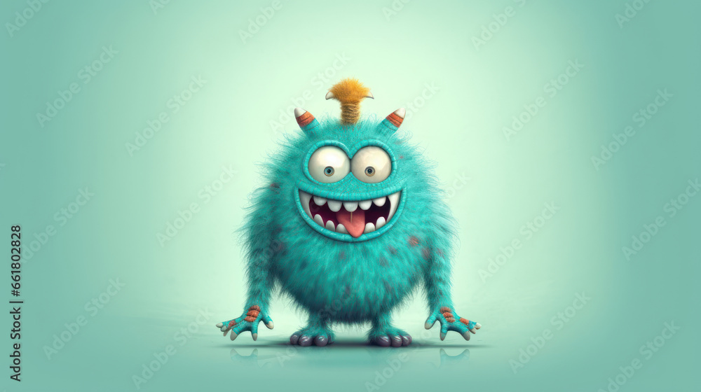 Illustration of a monster in shades of teal. Halloween.