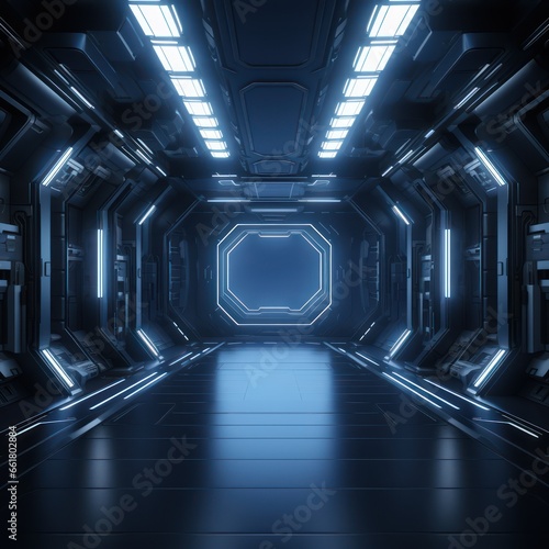 Modern Futuristic 3D Sci-Fi Room Abstract Illustrated Photo in Dark Space 