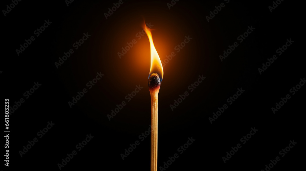 one match that started burning on a black background close-up one match that started burning on a black background close-up