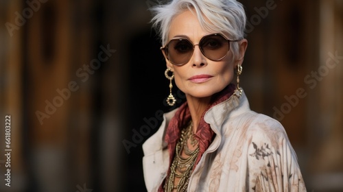 elderly woman in stylish clothes. Old age and pension. Lifestyle. © Restyler