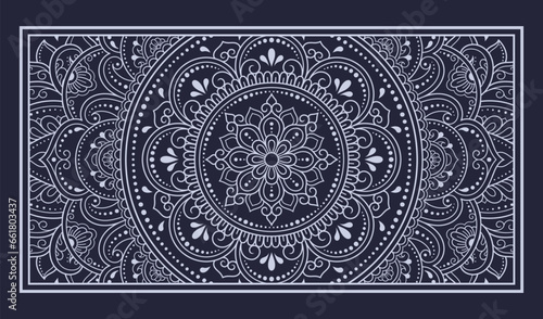 Color decorative panel with circular pattern in form of mandala with flower for decoration or print. Decorative ornament in ethnic oriental style. Blue design.