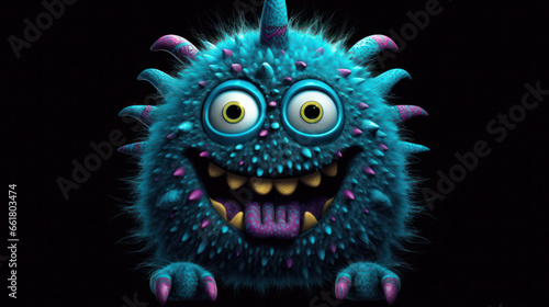 Illustration of a monster in shades of dark cyan. Halloween.