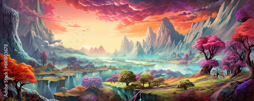 Fantasy landscape with vibrant colors 