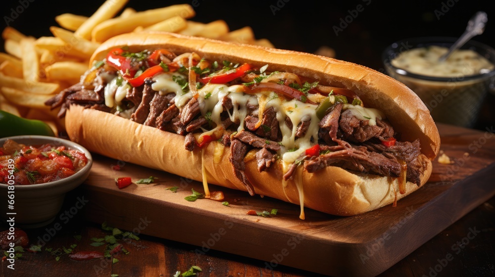Classic Philly Cheesesteak, A Delectable Sandwich Delight. Сoncept Historical Landmarks, Hidden