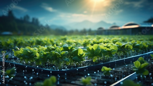 Modern Farming With Technology And Seedlings. Сoncept Sustainable Agriculture, Precision Farming, Hydroponics, Smart Farming, Crop Rotation photo