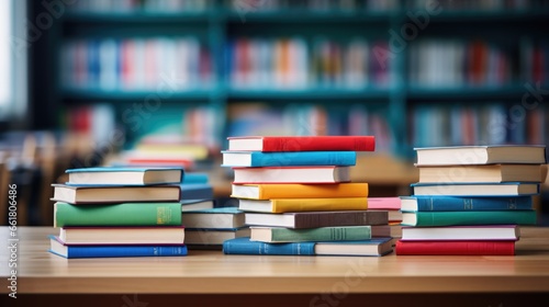 School Books Neatly Arranged On A Desk, Ready For Learning. Сoncept Back To School Organization, Desk Essentials, Study Supplies, School Preparation, Learning Tools