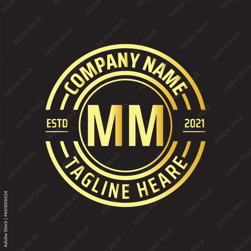 Professional simple Letter MM Circle Luxury Gold Color Vector Logo Template