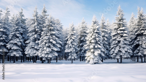 Pine forest in winter cowered with a thick white snow blanket  © boti1985