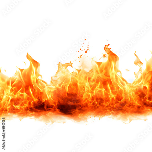 Fierce Fire Flames Border with white Texture. Isolated on White Background. High-Quality Element for Intense Visuals.